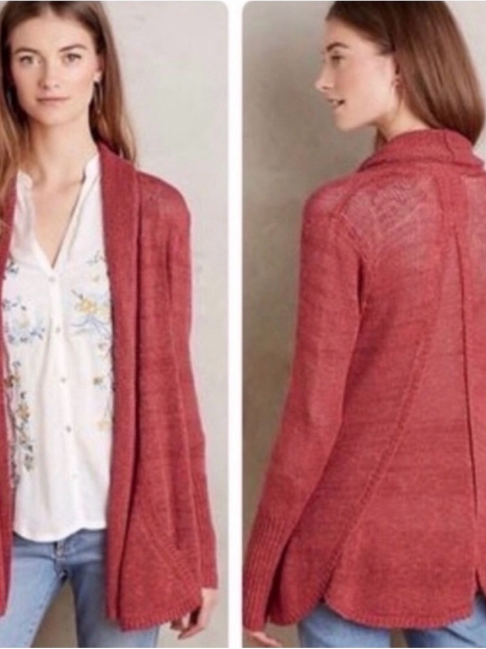 Anthropologie Open-Front Cardigan in Berry Pink